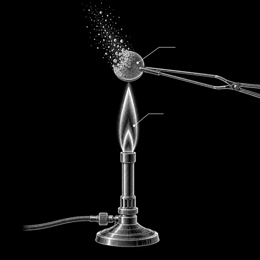 Figure: a coin dissolving over a burner flame.