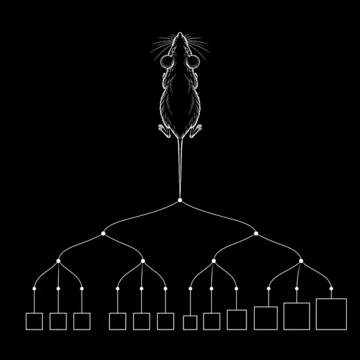 Figure: one mouse branching into equal and growing containers.